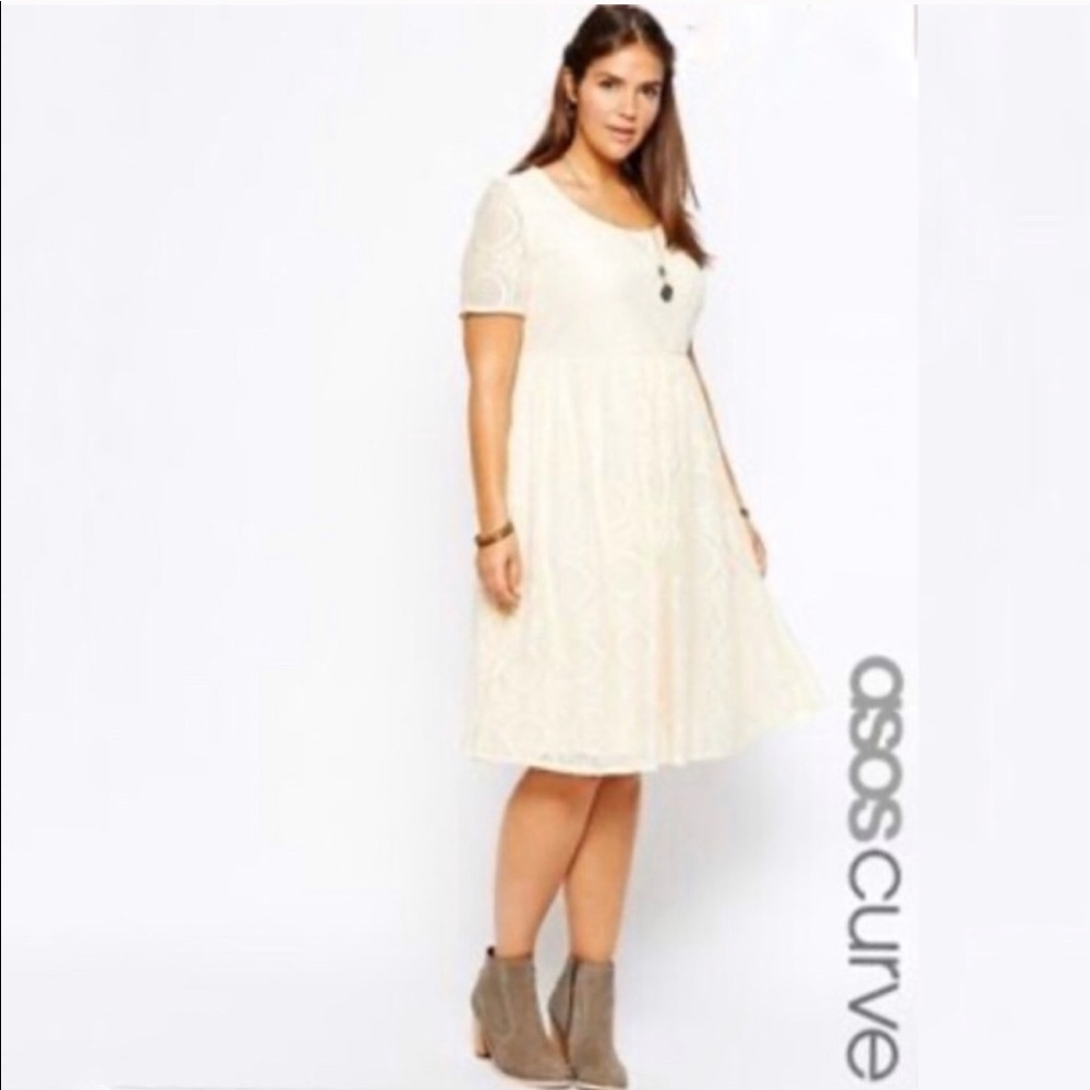 Asos Curve Lace Cream Dress Shortsleeve Sz 18